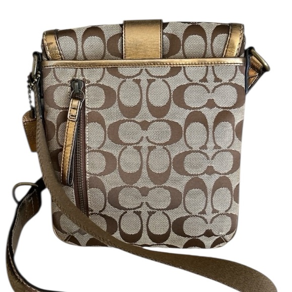 Coach Legacy Suede Signature Canvas Bronze Brown Buckle Flap Crossbody Bag 7x8x1 - Picture 7 of 17